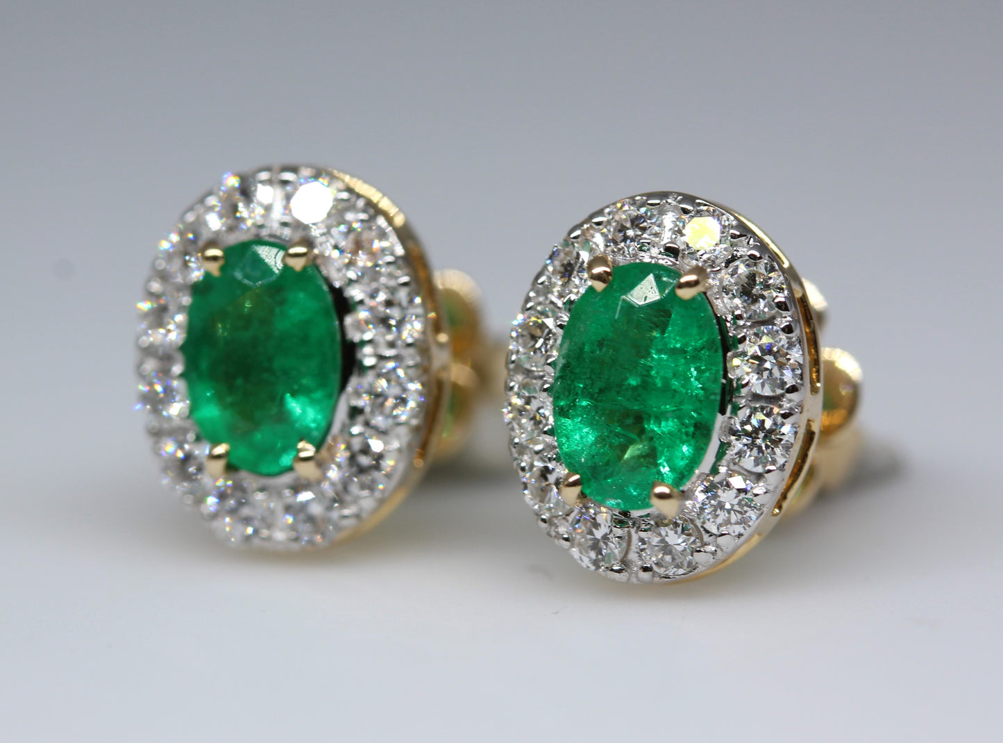14k Yellow Gold Emerald & Diamond Stud Earrings 6mm #323