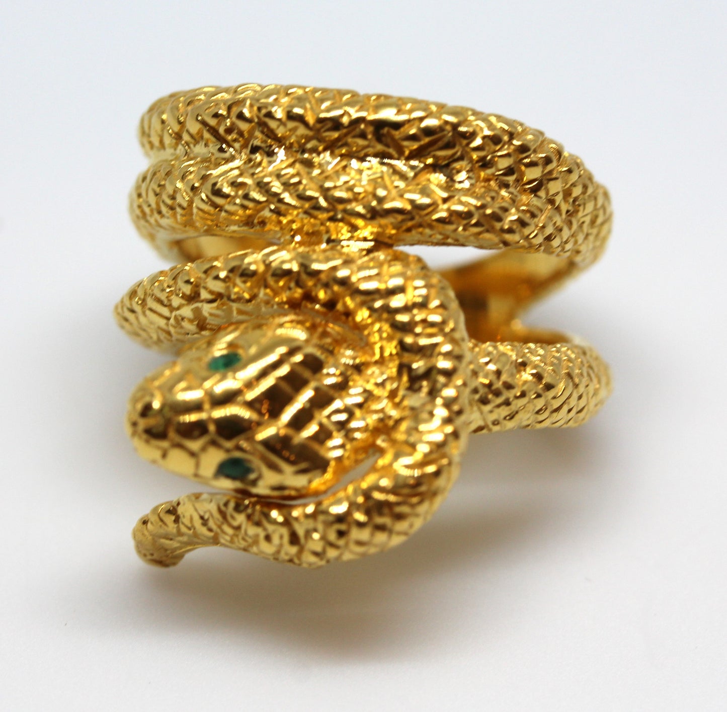 Snake Ring with Emerald Eyes 24k Yellow Gold Vermeil #327