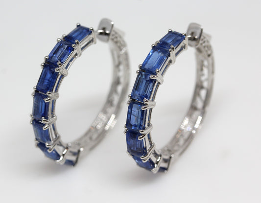 Blue Kyanite Gemstone Hoop Earrings Sterling Silver #331