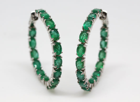 Emerald Gemstone Hoop Earrings Sterling Silver #332
