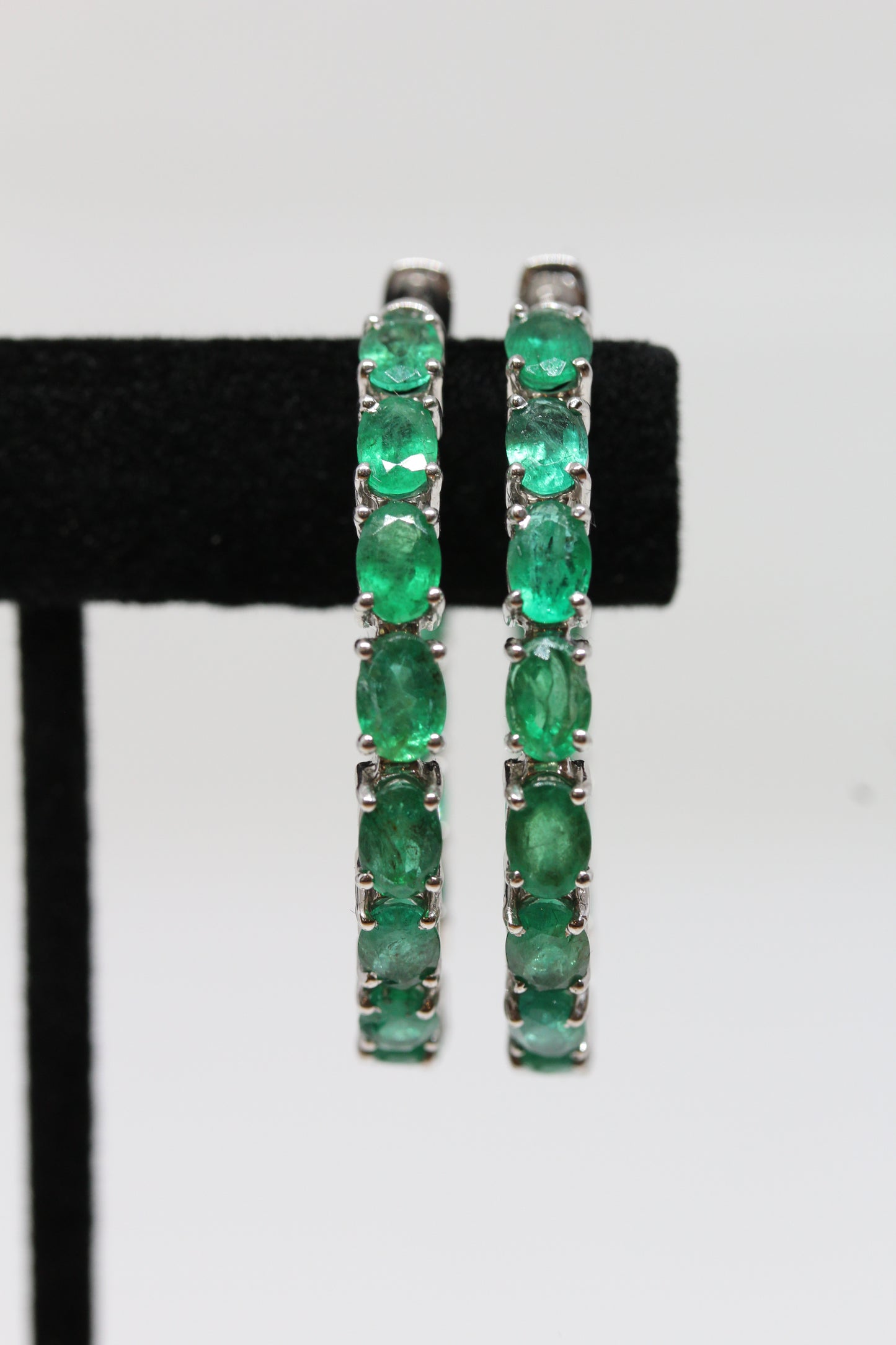 Emerald Gemstone Hoop Earrings Sterling Silver #332