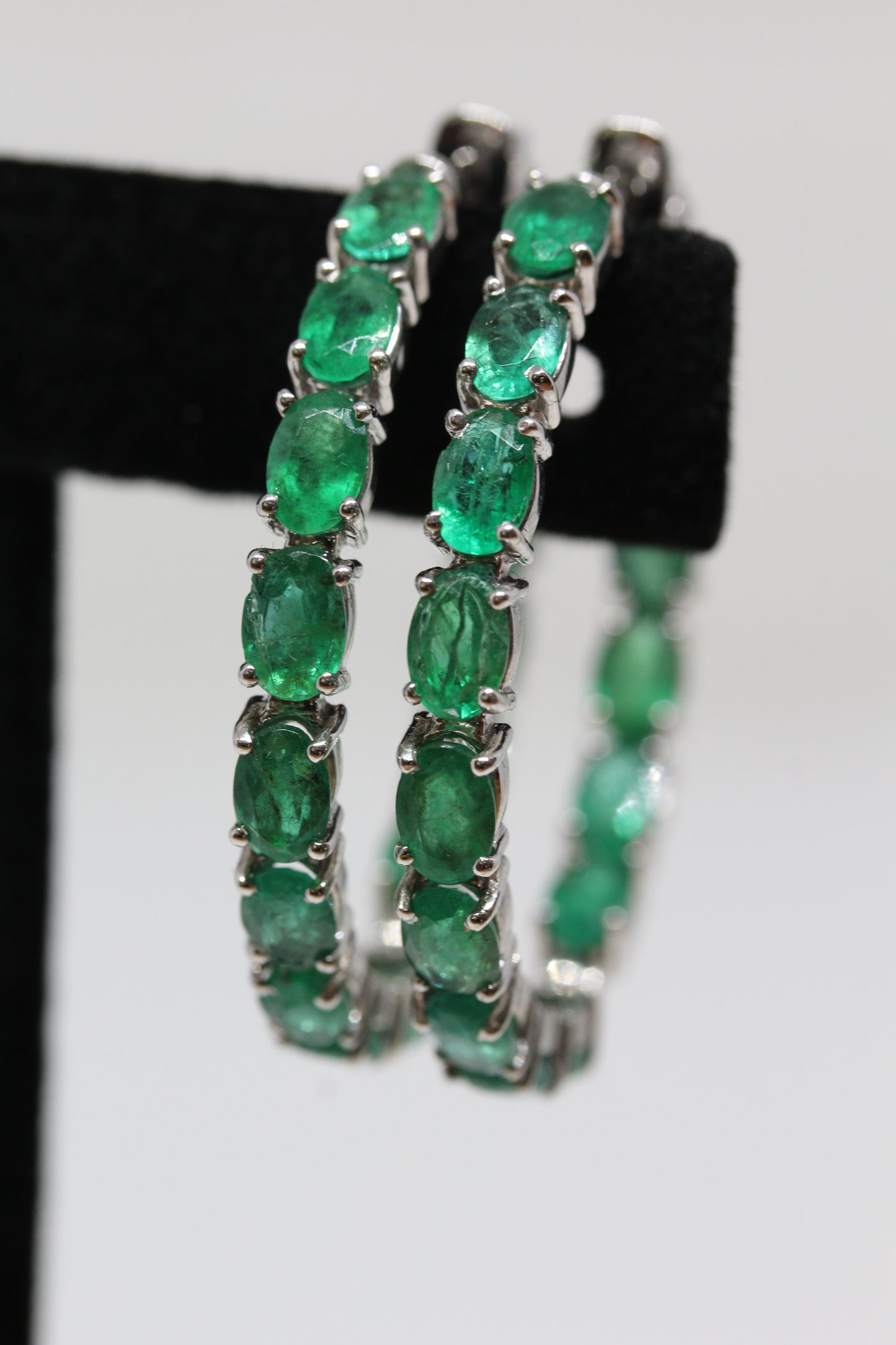 Emerald Gemstone Hoop Earrings Sterling Silver #332