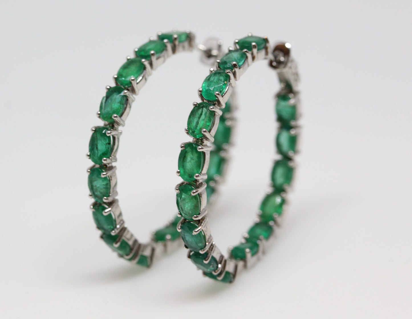 Emerald Gemstone Hoop Earrings Sterling Silver #332