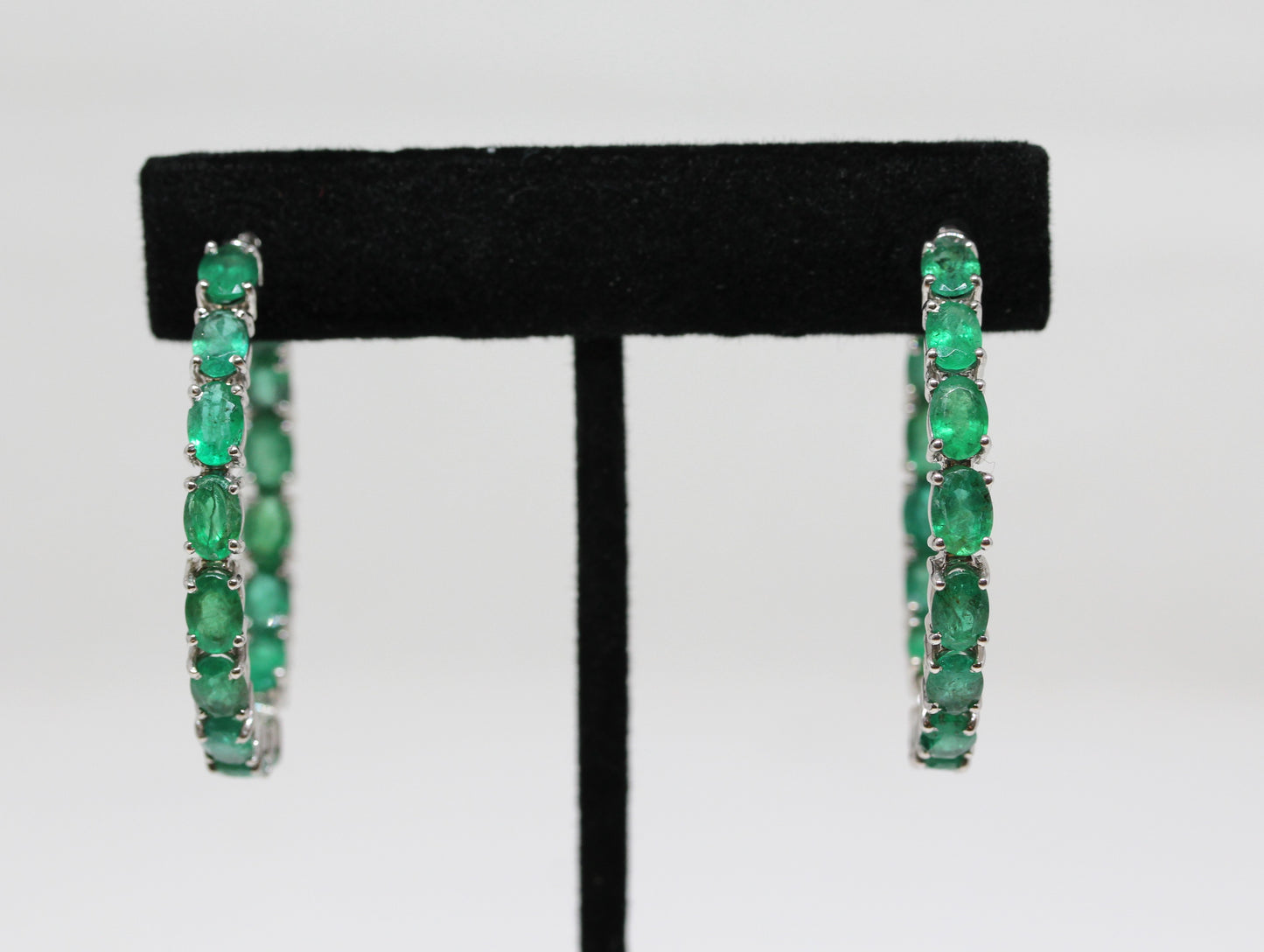 Emerald Gemstone Hoop Earrings Sterling Silver #332