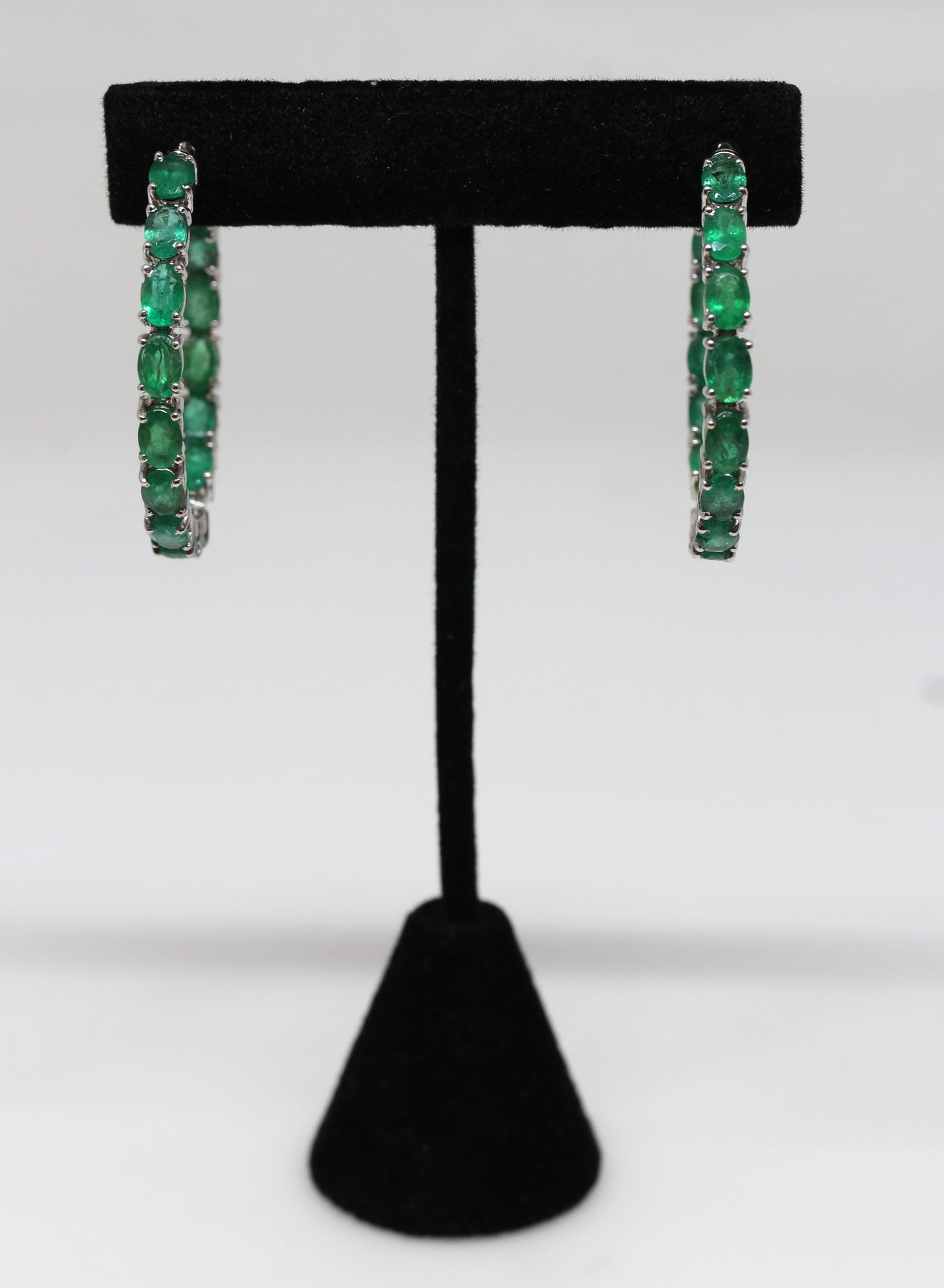 Emerald Gemstone Hoop Earrings Sterling Silver #332