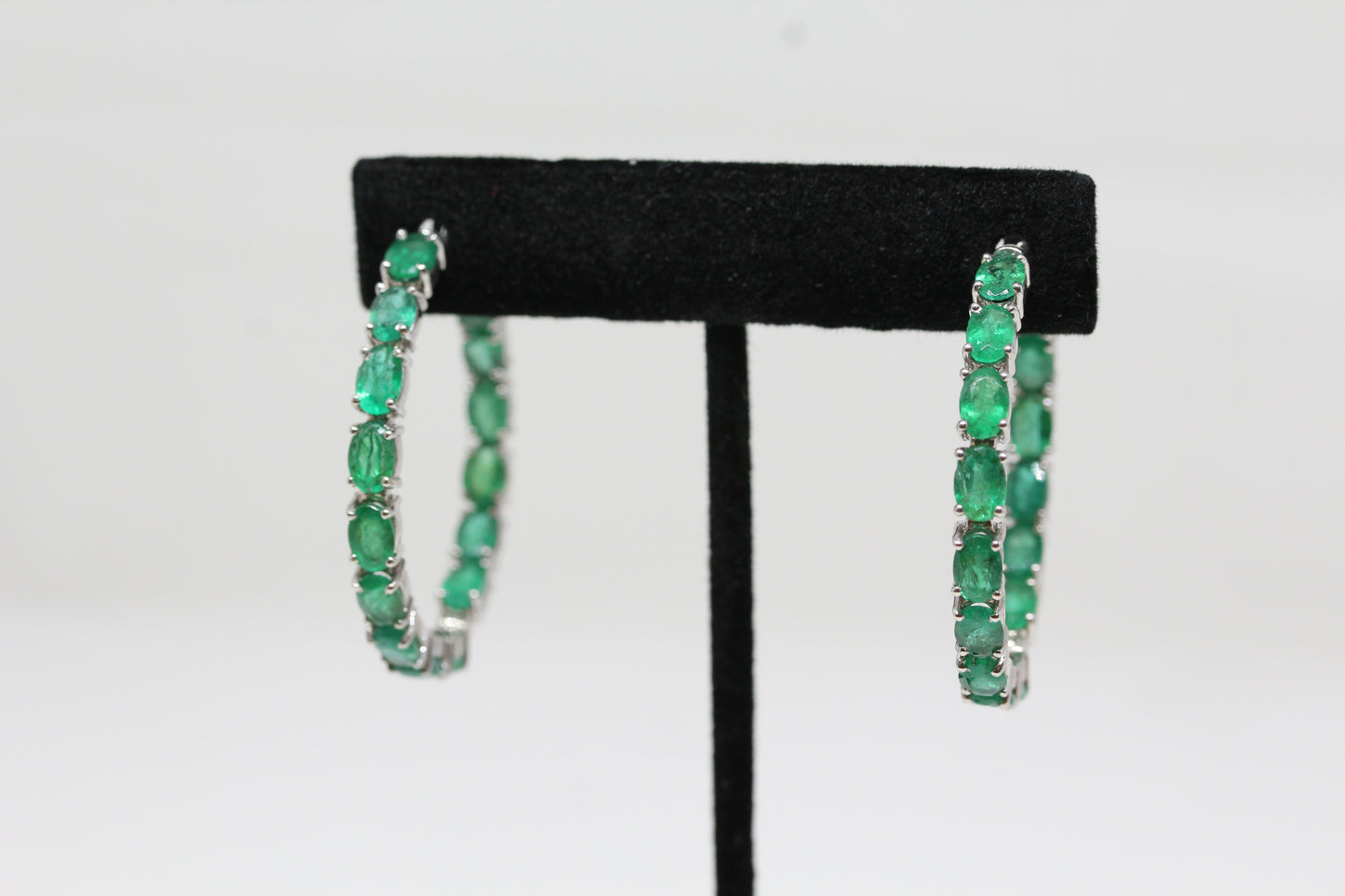 Emerald Gemstone Hoop Earrings Sterling Silver #332