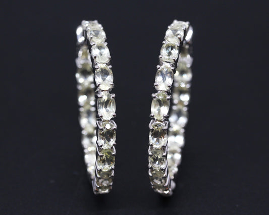 Lemon Quartz Gemstone Hoop Earrings Sterling Silver #335