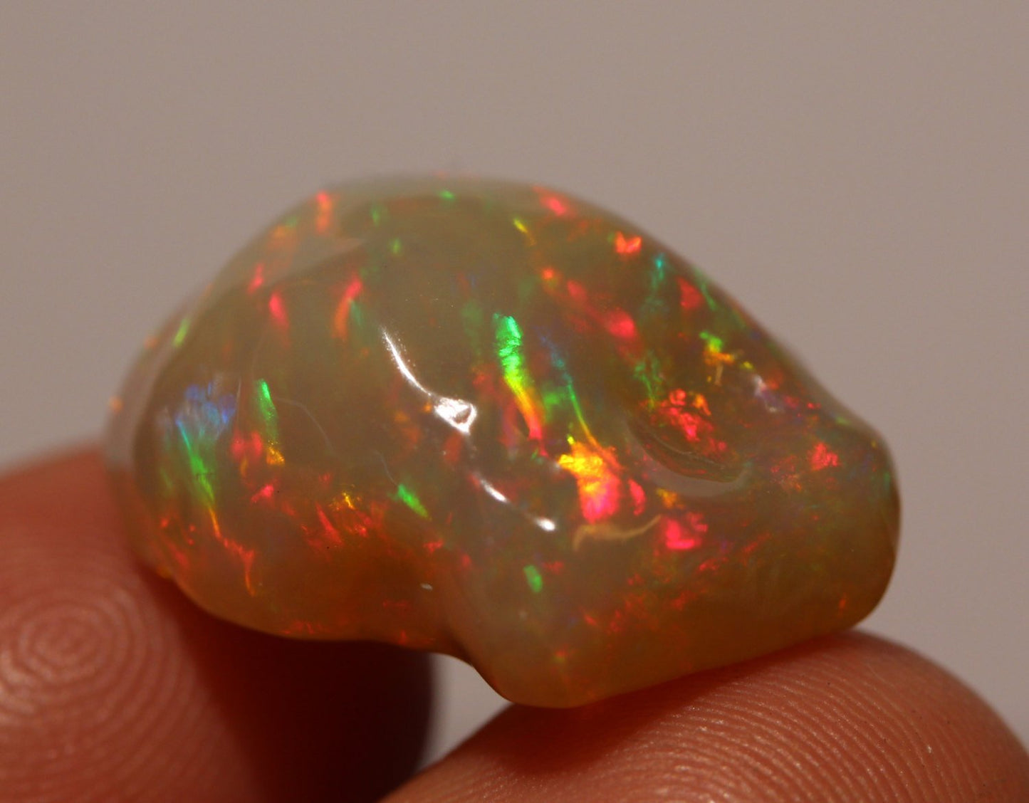 Carved Brown Opal - 14.5 Carat Bright Red Fire #1371