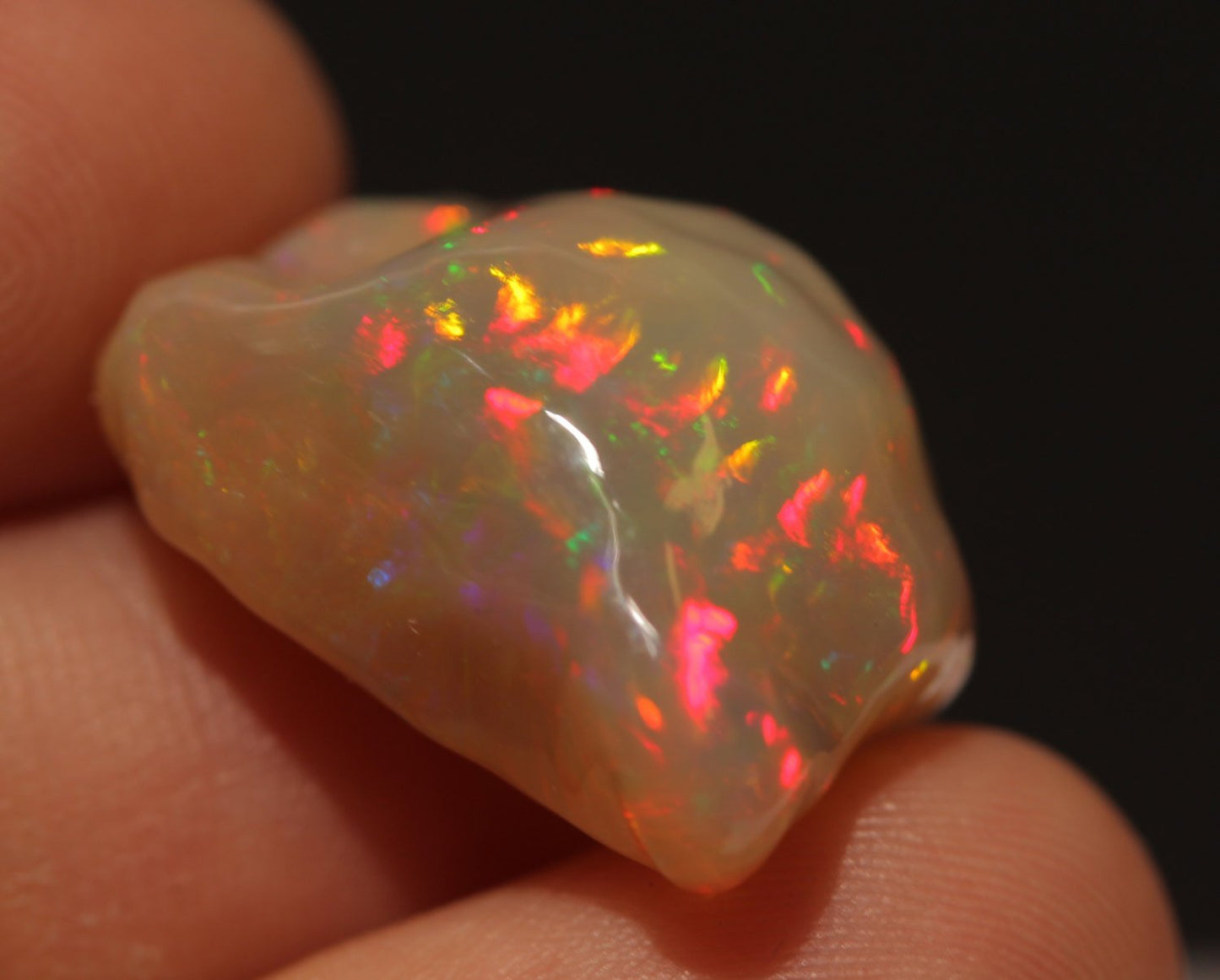 Carved Brown Opal -  14.5 Carat Bright Red Fire  #1371