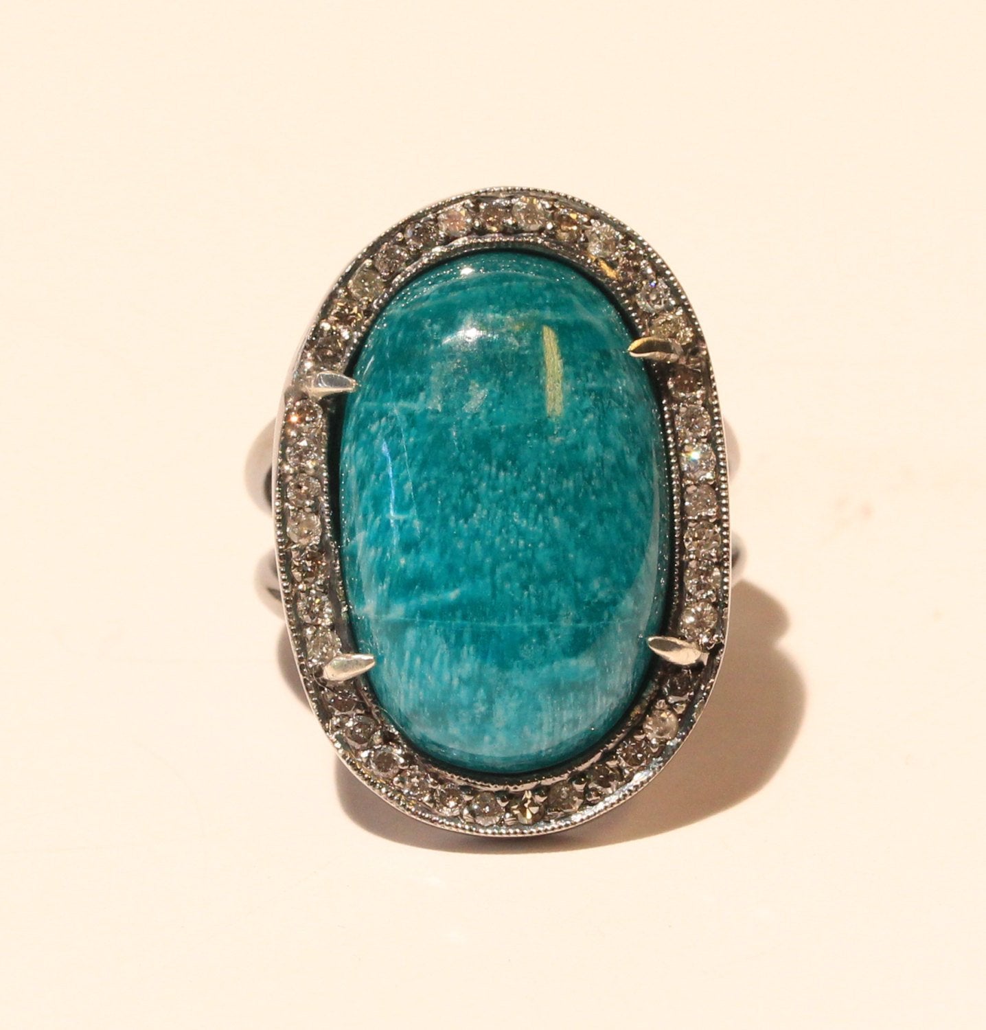 Green Amazonite Ring Diamond Accents #1393