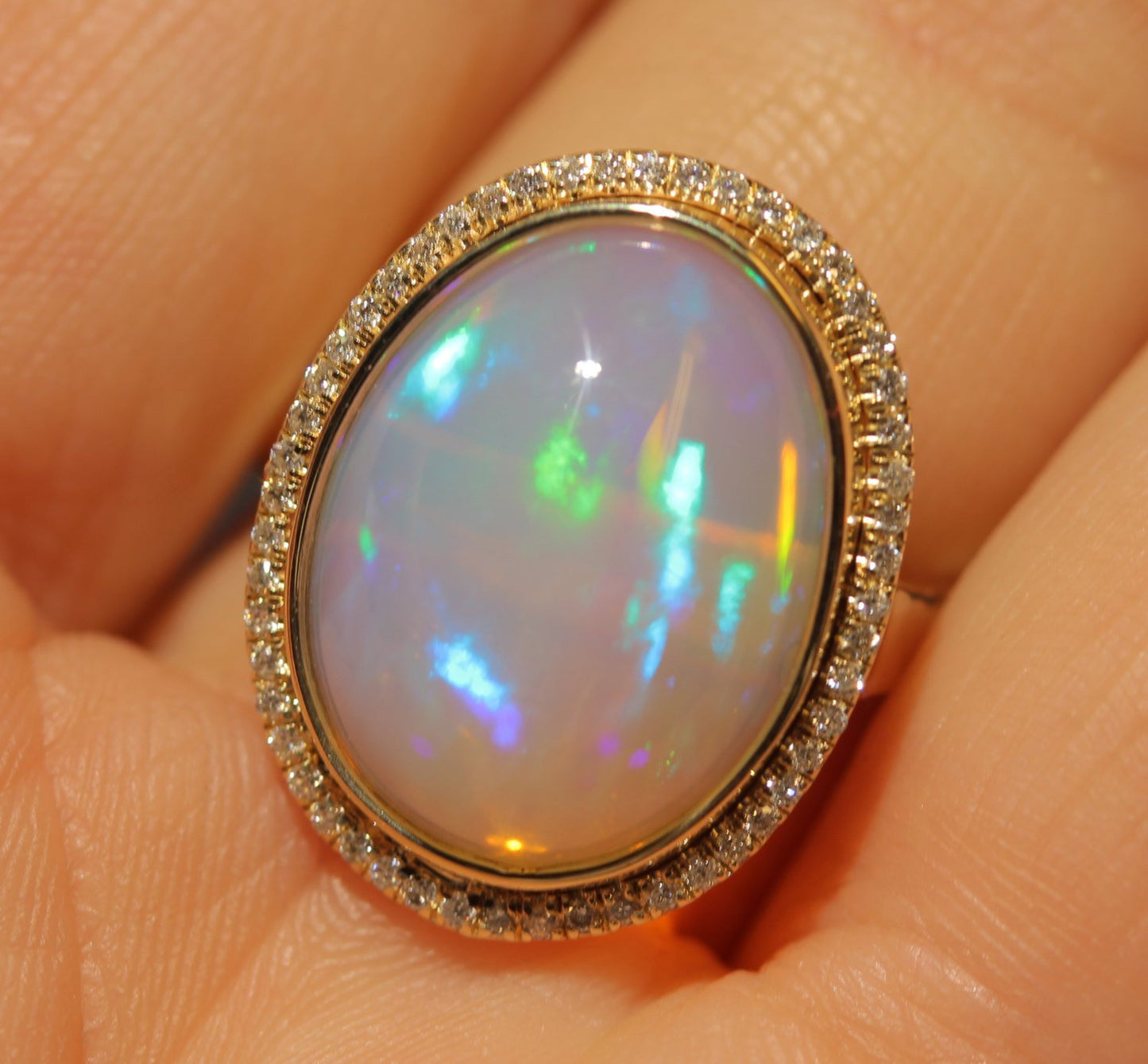 Opal & Diamond Ring 14k Yellow Gold - Size 7.5 #1346