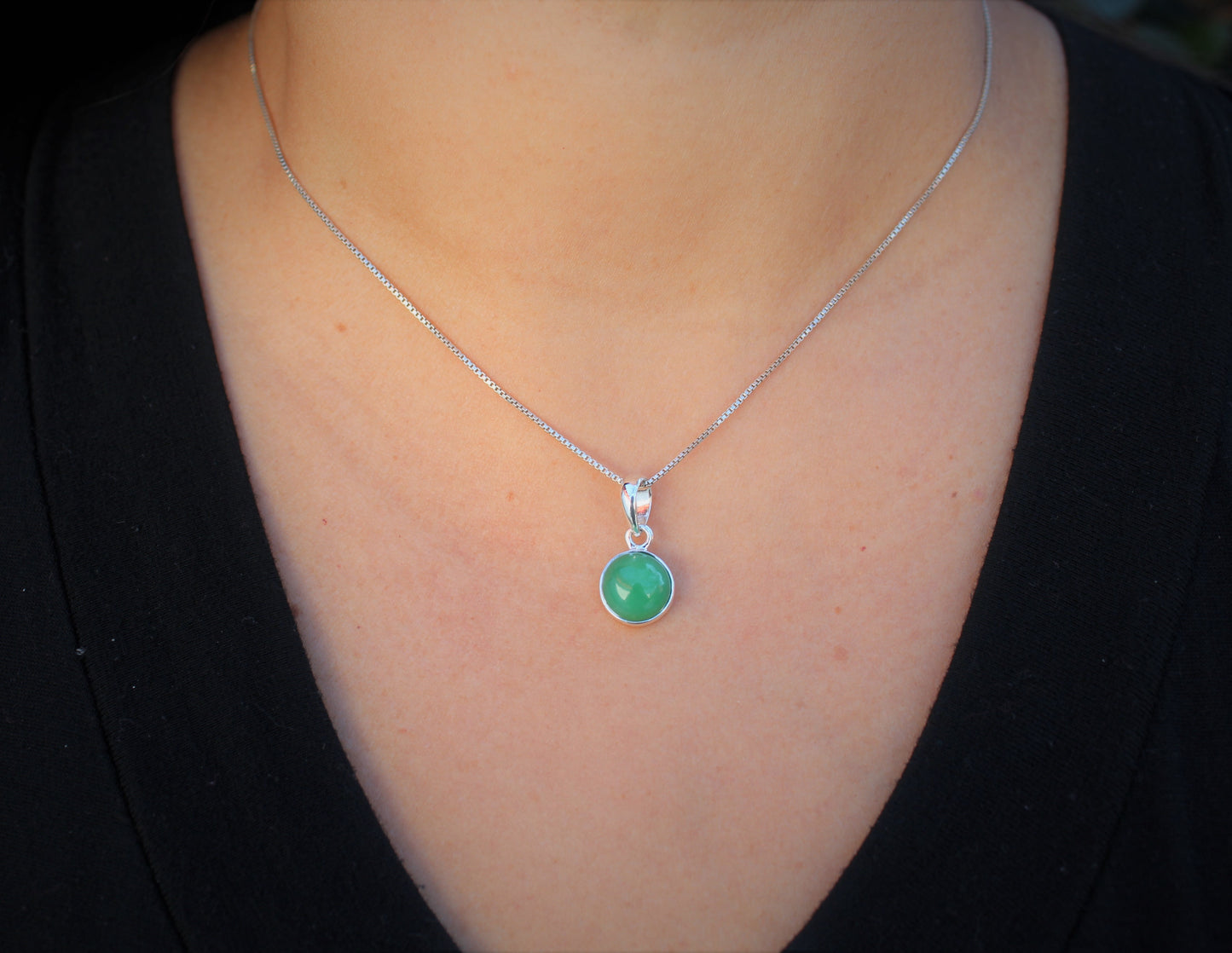 Chrysoprase 10mm Pendant- Sterling Silver - Joy#203