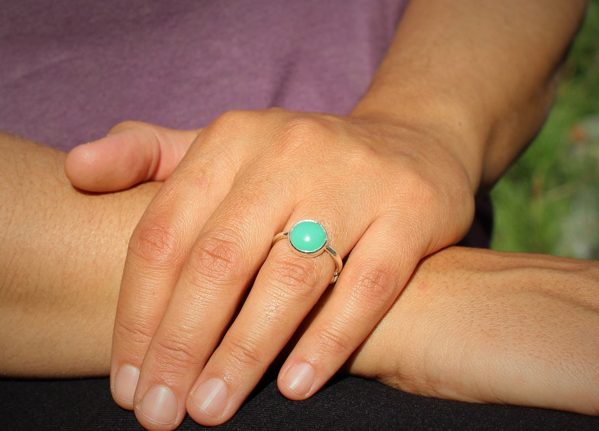 Green Chrysoprase Ring - Sterling Silver - Adjustable Size - Joy#177