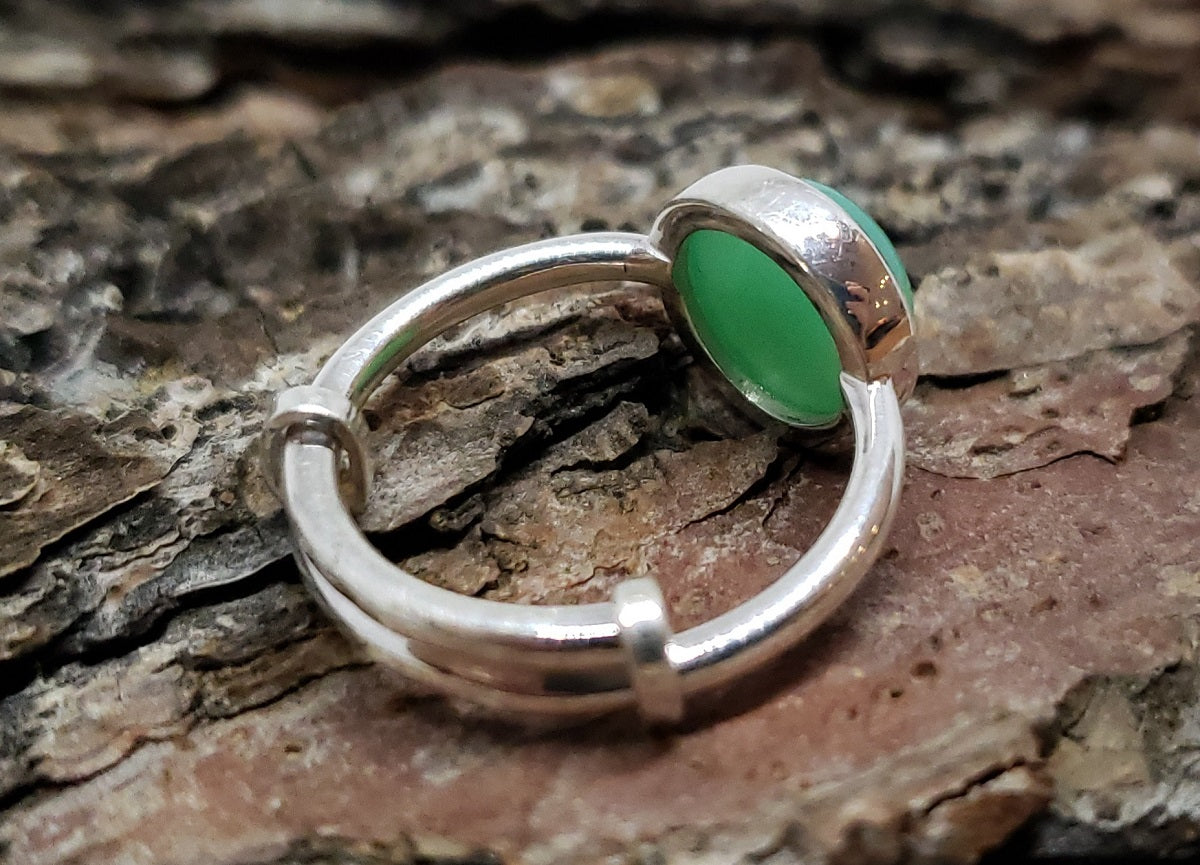 Green Chrysoprase Ring - Sterling Silver - Adjustable Size - Joy#177