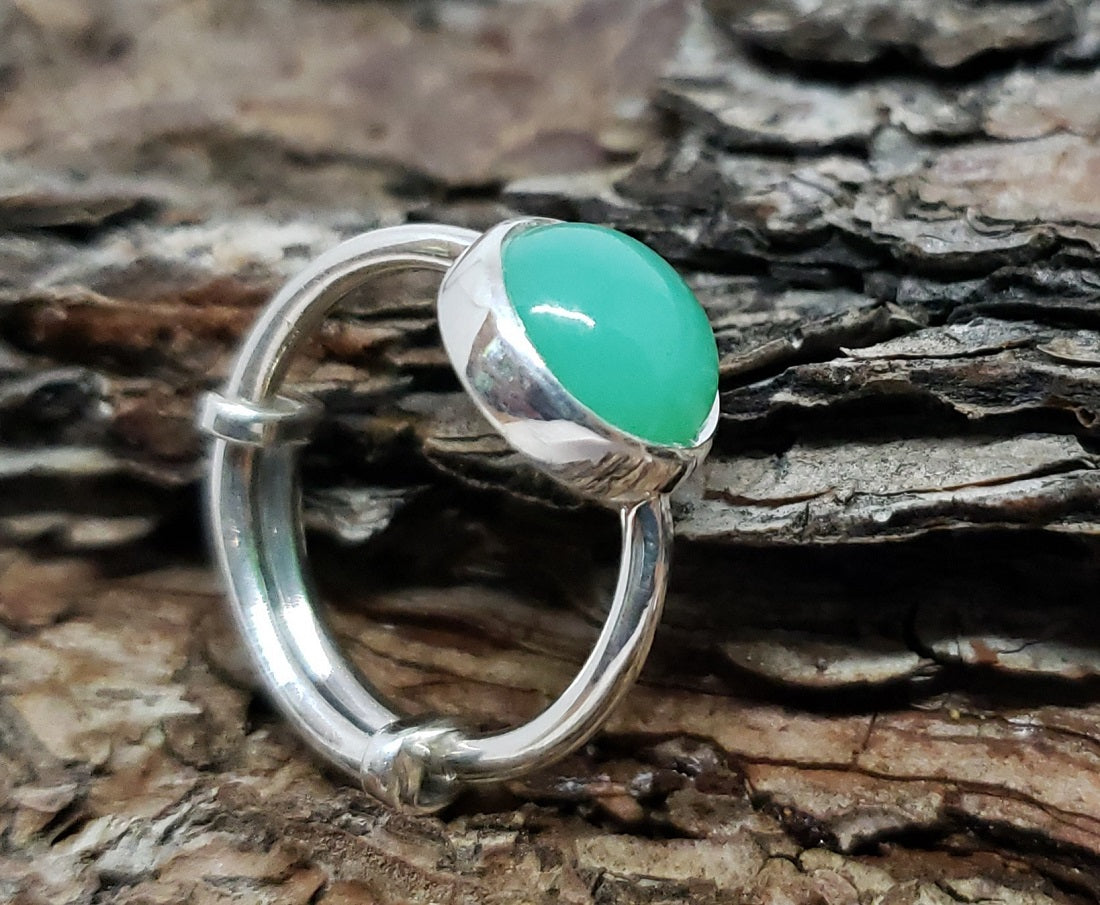 Green Chrysoprase Ring - Sterling Silver - Adjustable Size - Joy#177