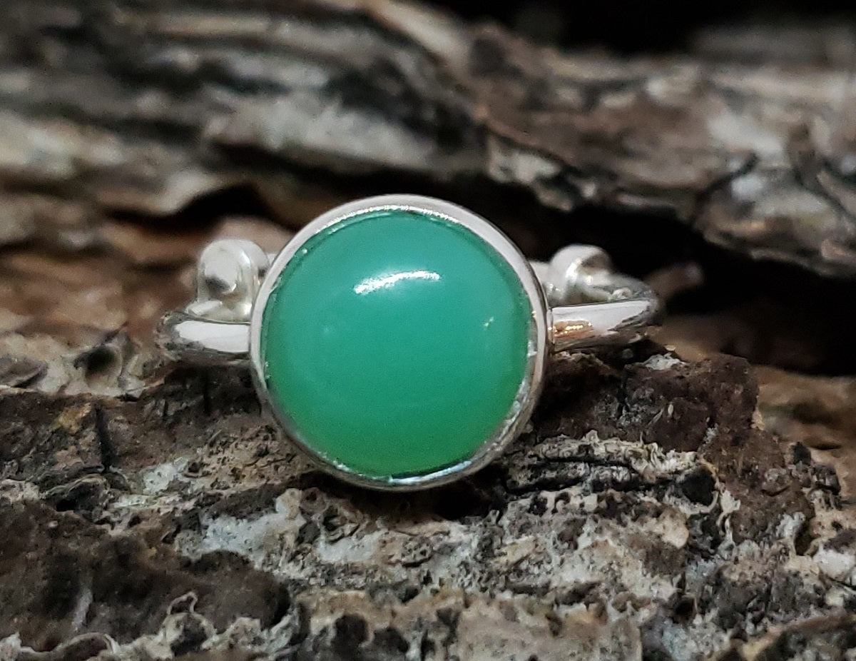 Green Chrysoprase Ring - Sterling Silver - Adjustable Size - Joy#177