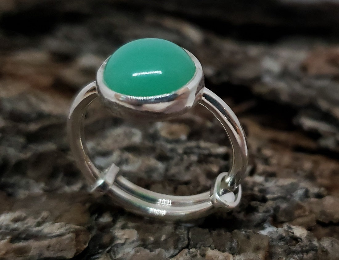 Green Chrysoprase Ring - Sterling Silver - Adjustable Size - Joy#177