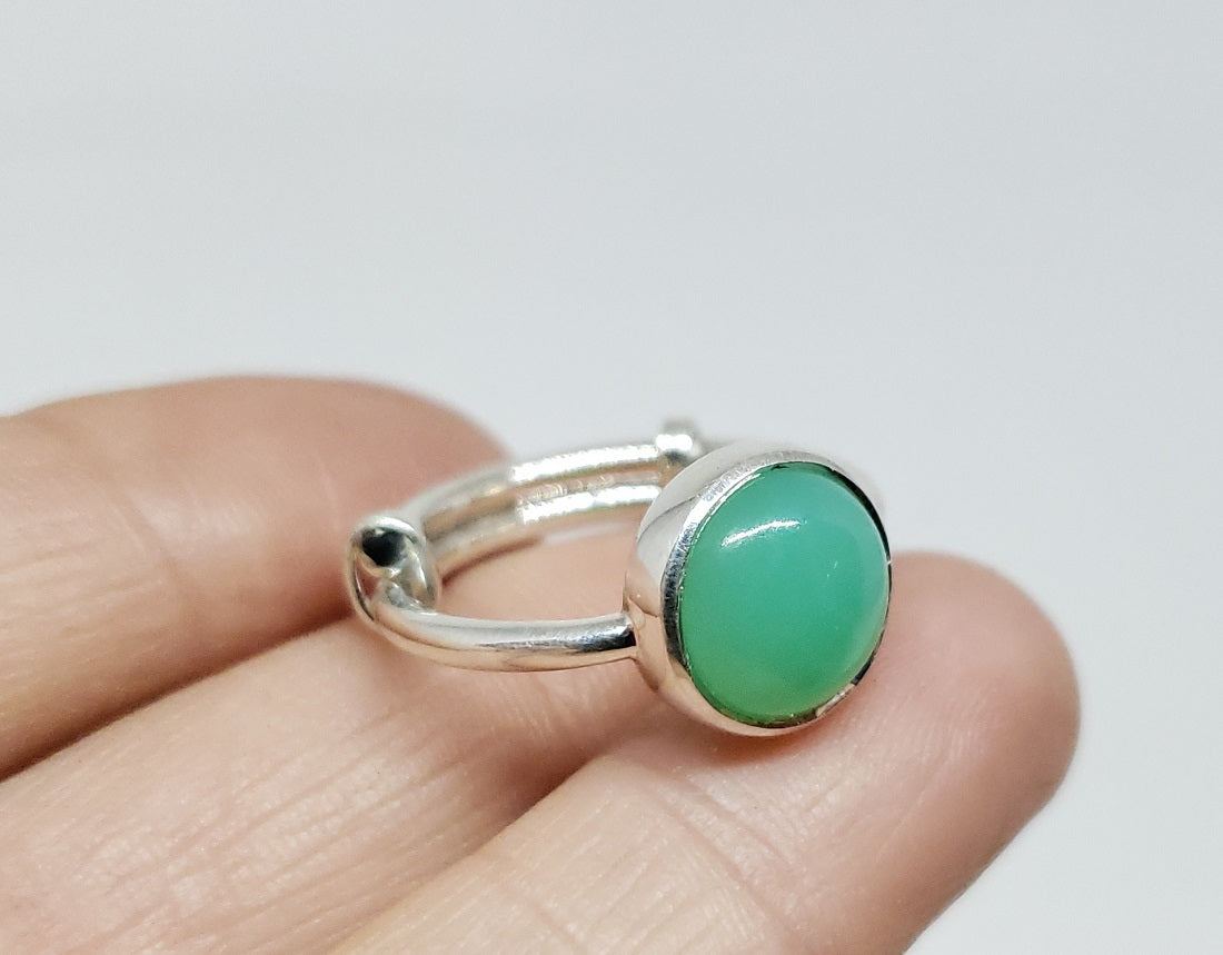 Green Chrysoprase Ring - Sterling Silver - Adjustable Size - Joy#177