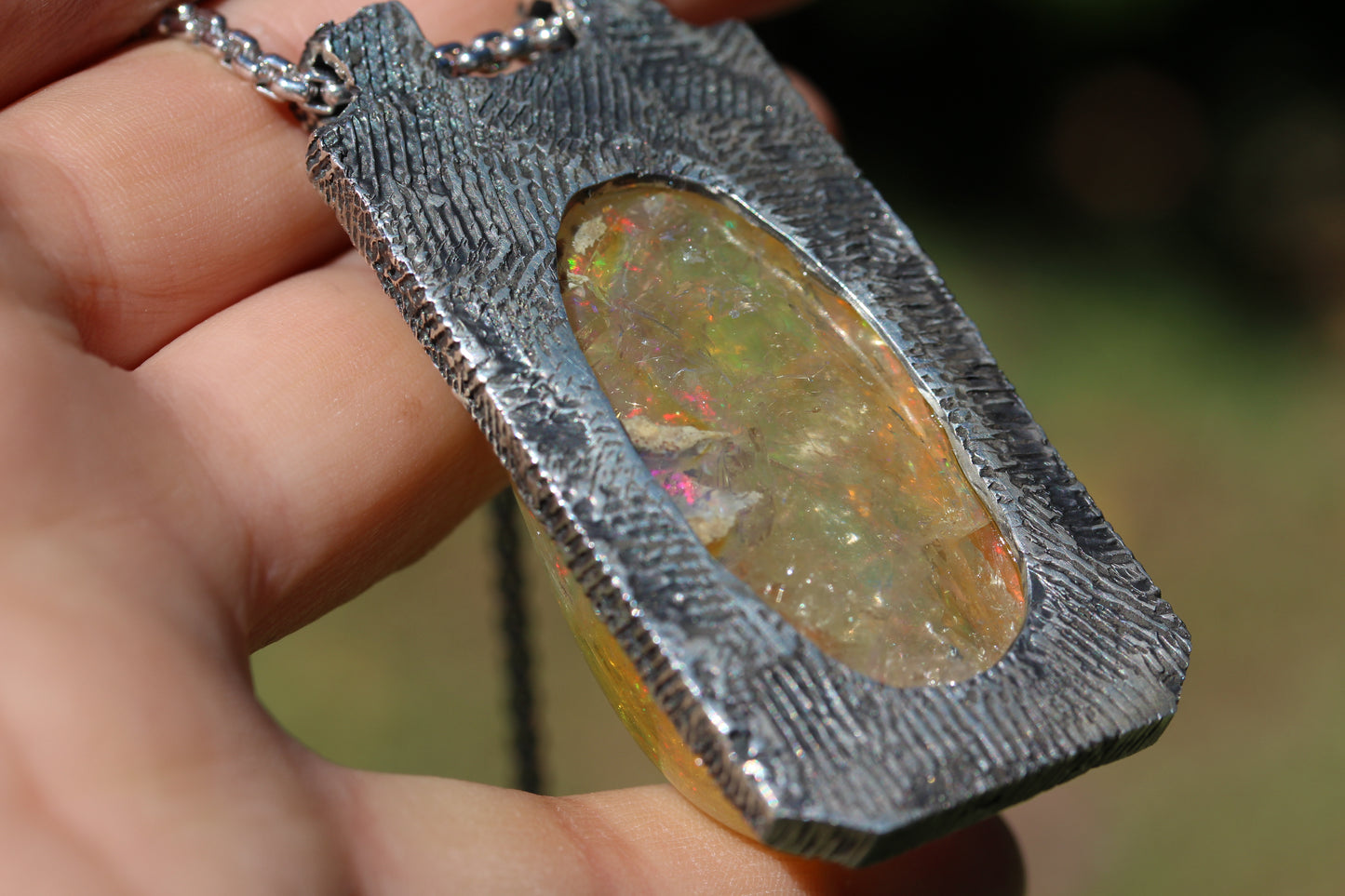 Yellow Opal Specimen Pendant Rustic Sterling Silver Watch Video #255