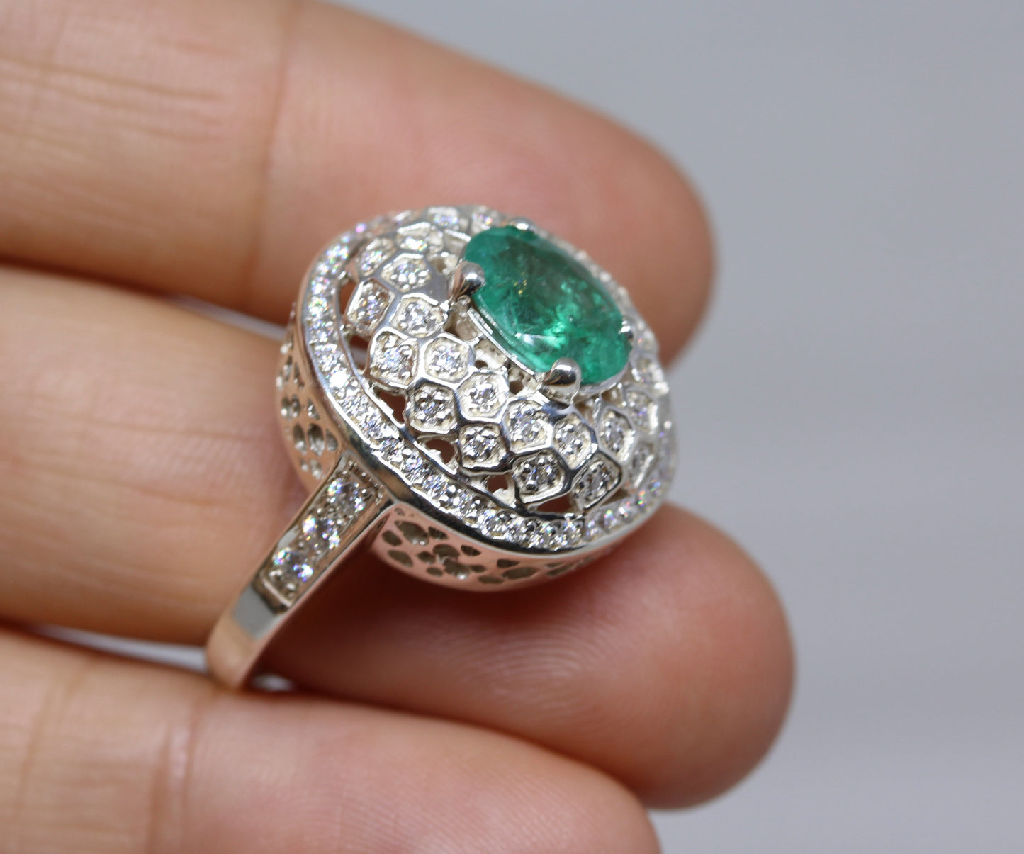 Sterling Silver Emerald & Moissanite Ring #326