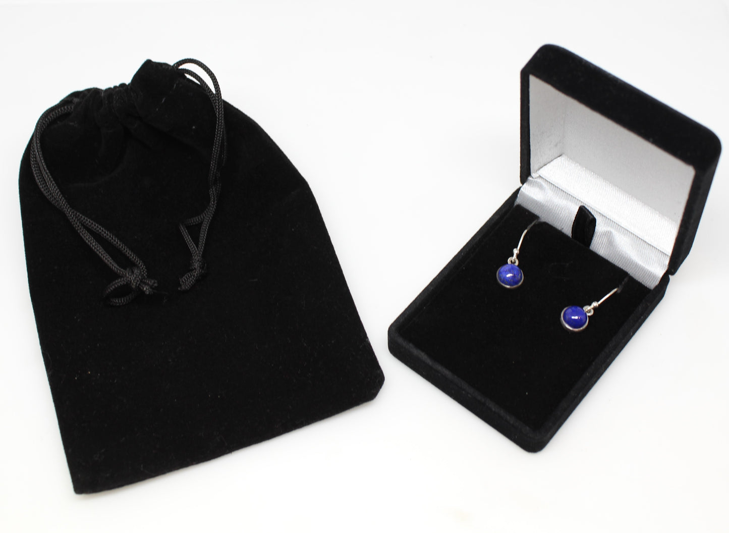 Blue Lapis Round Dangle Earrings- Sterling Silver - Joy#200