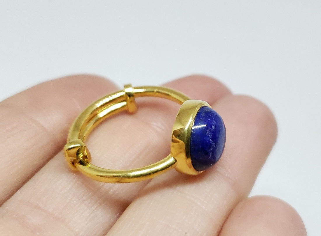 Blue Lapis Lazuli Ring - 24k Gold Plated - Adjustable Size - Joy#174