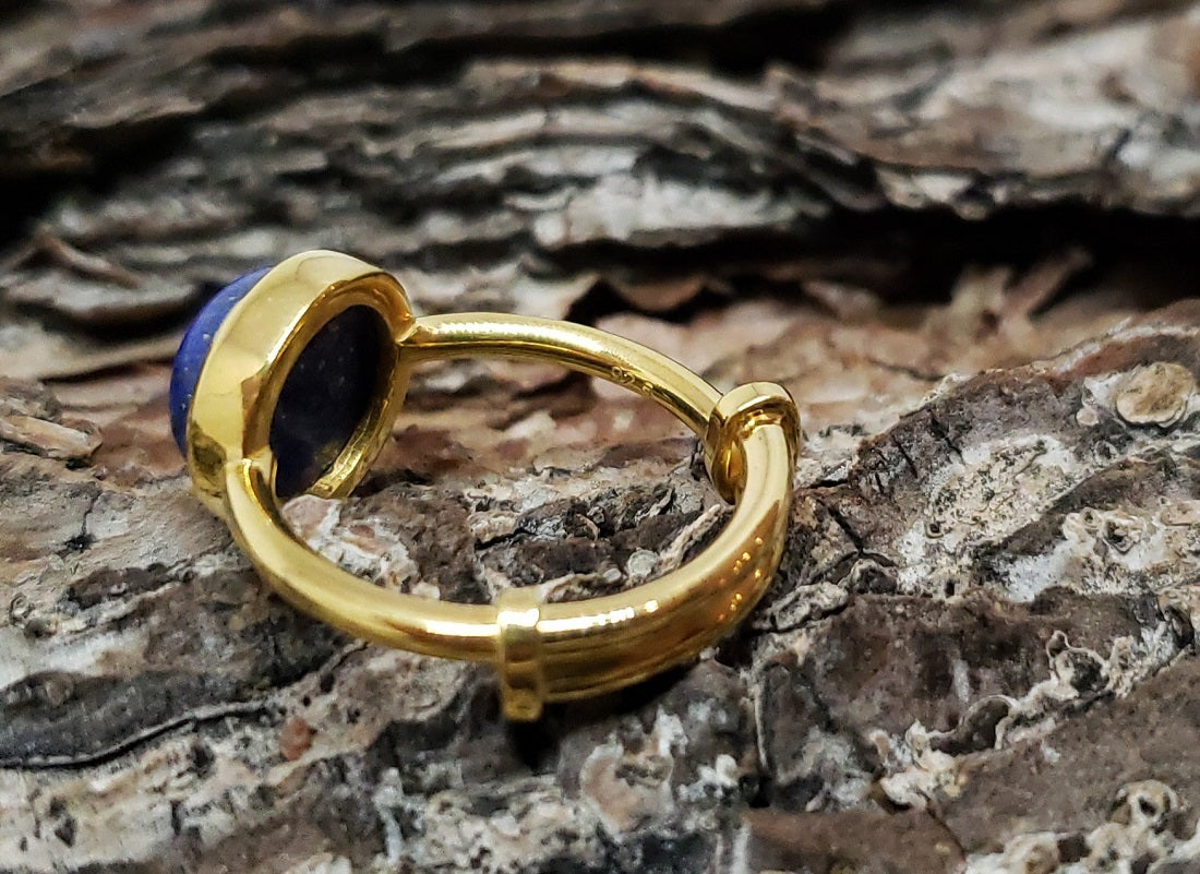 Blue Lapis Lazuli Ring - 24k Gold Plated - Adjustable Size - Joy#174