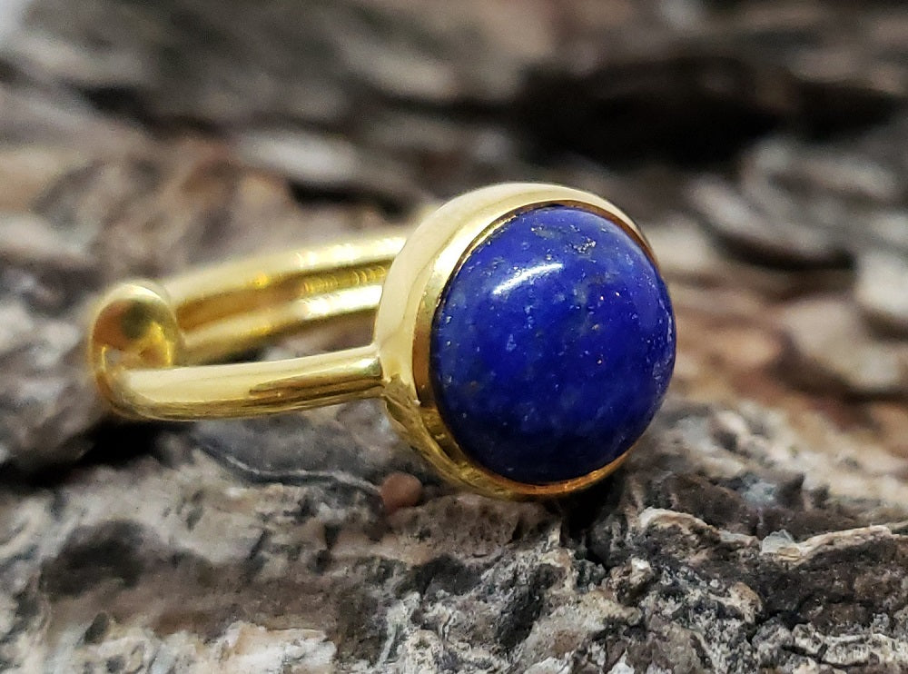 Blue Lapis Lazuli Ring - 24k Gold Plated - Adjustable Size - Joy#174