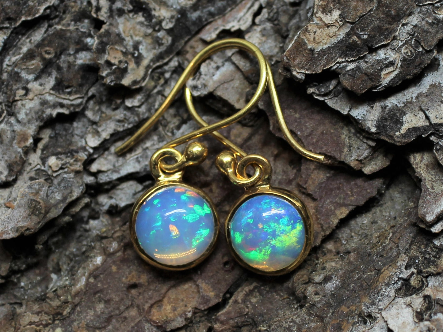 Opal Round Dangle Earrings- 24k Gold Plated - Joy#198