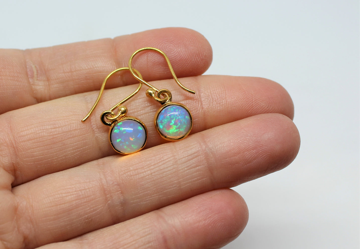 Opal Round Dangle Earrings- 24k Gold Plated - Joy#198