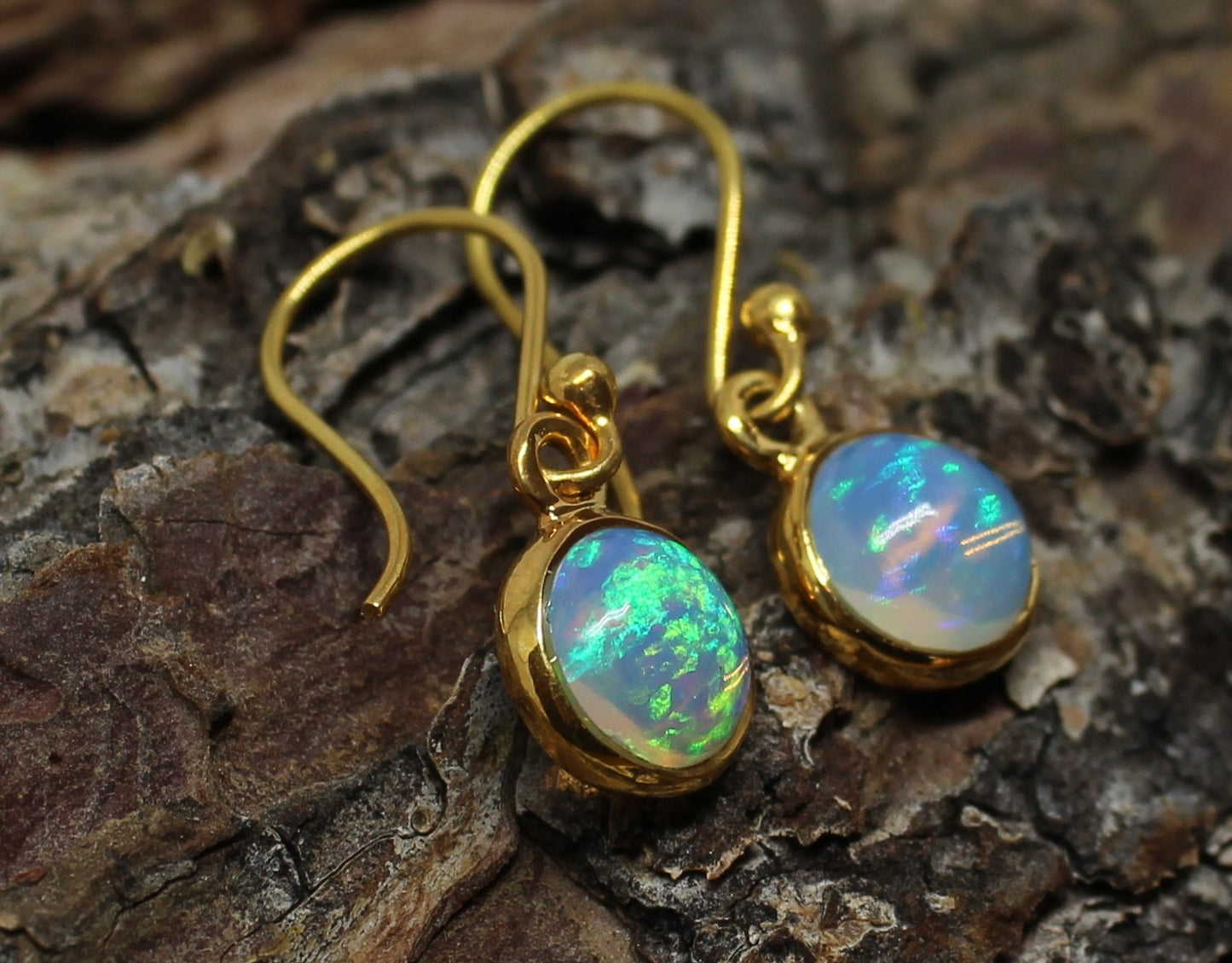Opal Round Dangle Earrings- 24k Gold Plated - Joy#198