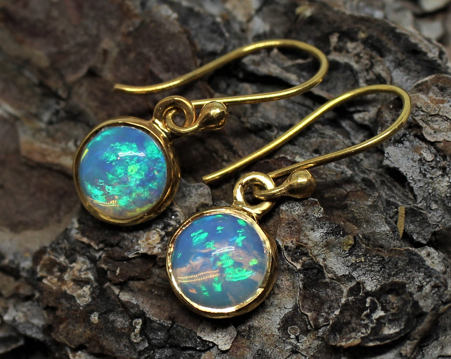 Opal Round Dangle Earrings- 24k Gold Plated - Joy#198