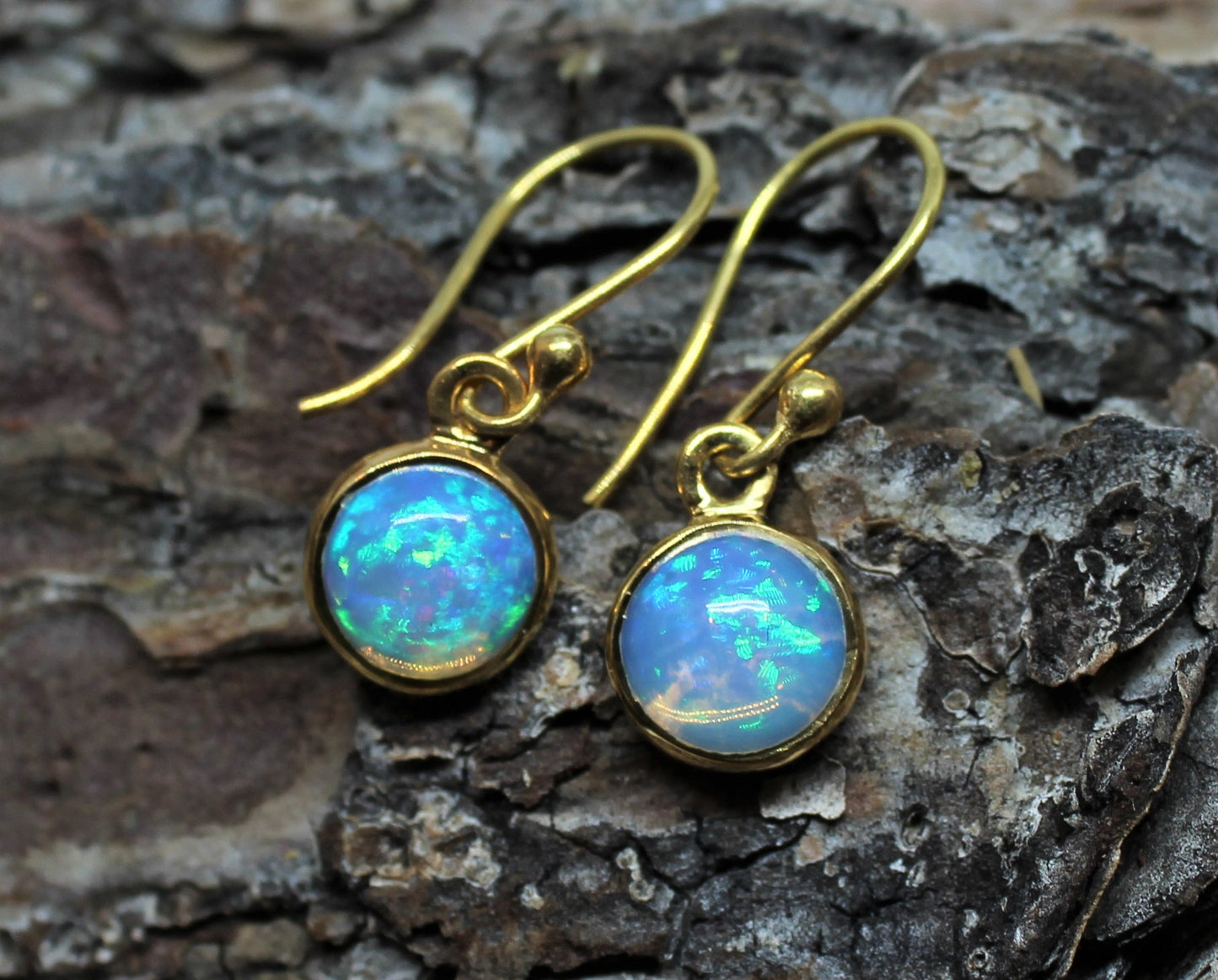 Opal Round Dangle Earrings- 24k Gold Plated - Joy#198