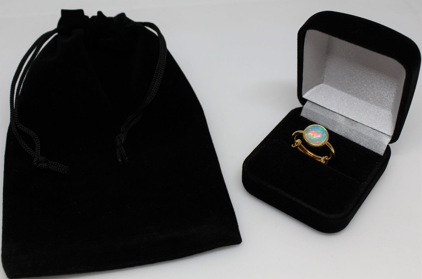 Natural Opal Ring - 24k Gold Plated - Adjustable Size  - Joy#189