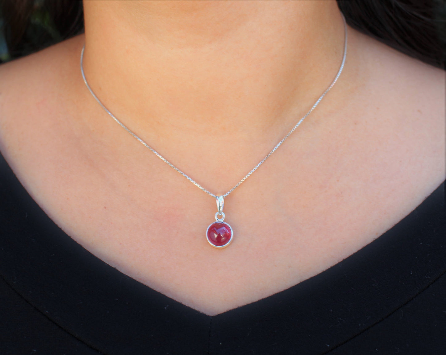 Red Ruby 10mm Pendant- Sterling Silver - Joy#202