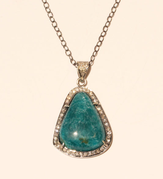 Amazonite Diamond Pendant Necklace