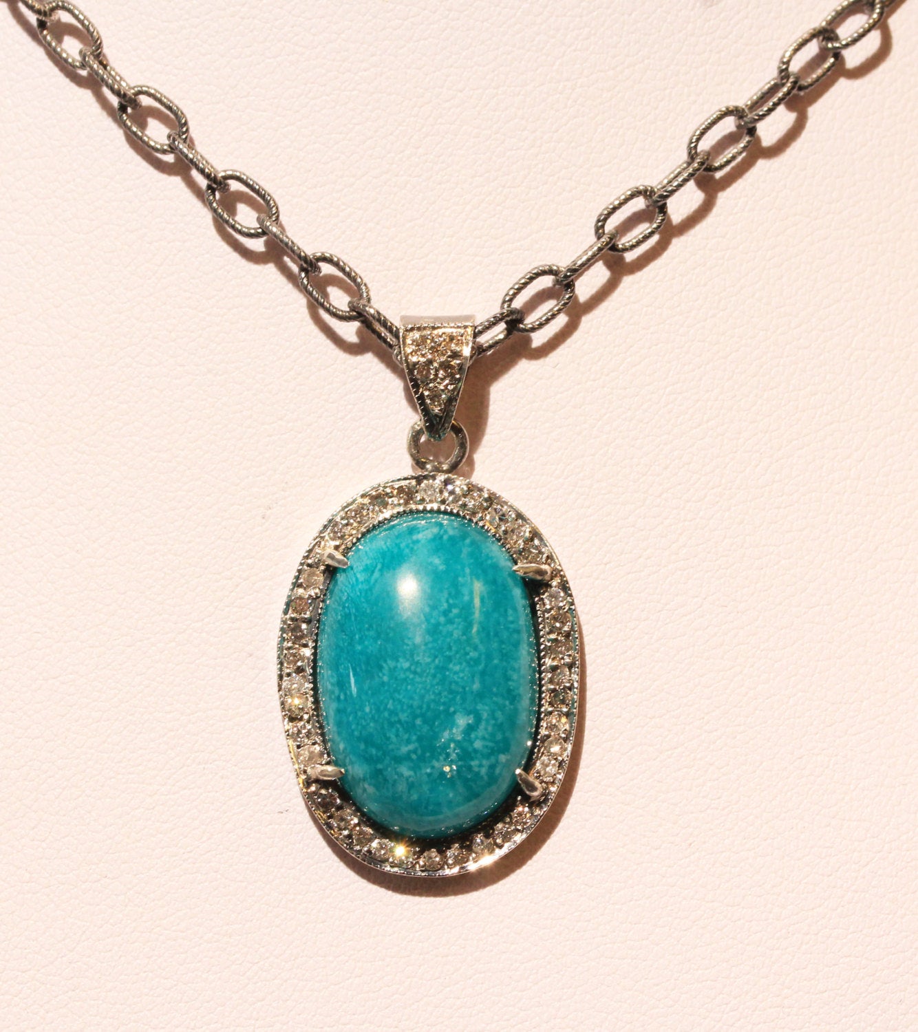 Green Amazonite Gemstone Pendant Diamond Accents #1392