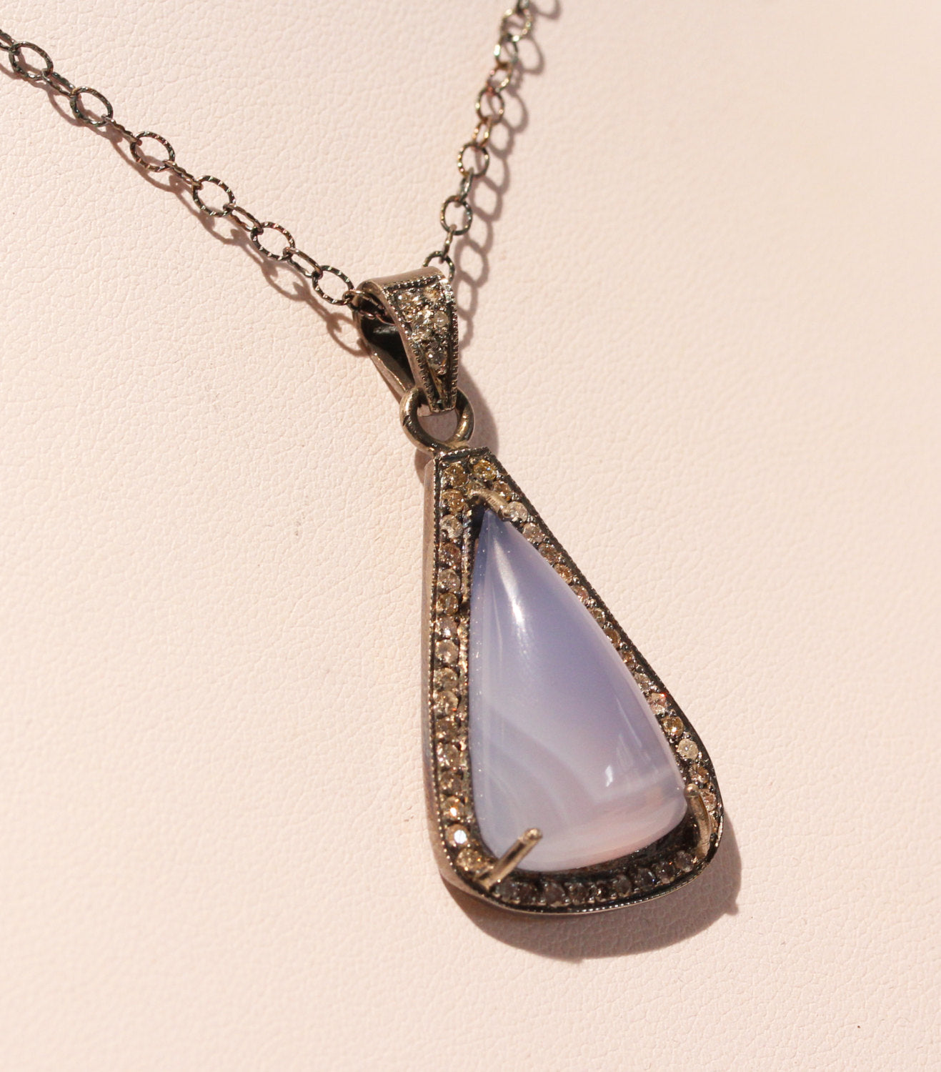 Chalcedony & Diamond - Rhodium Plated Sterling Silver #1424