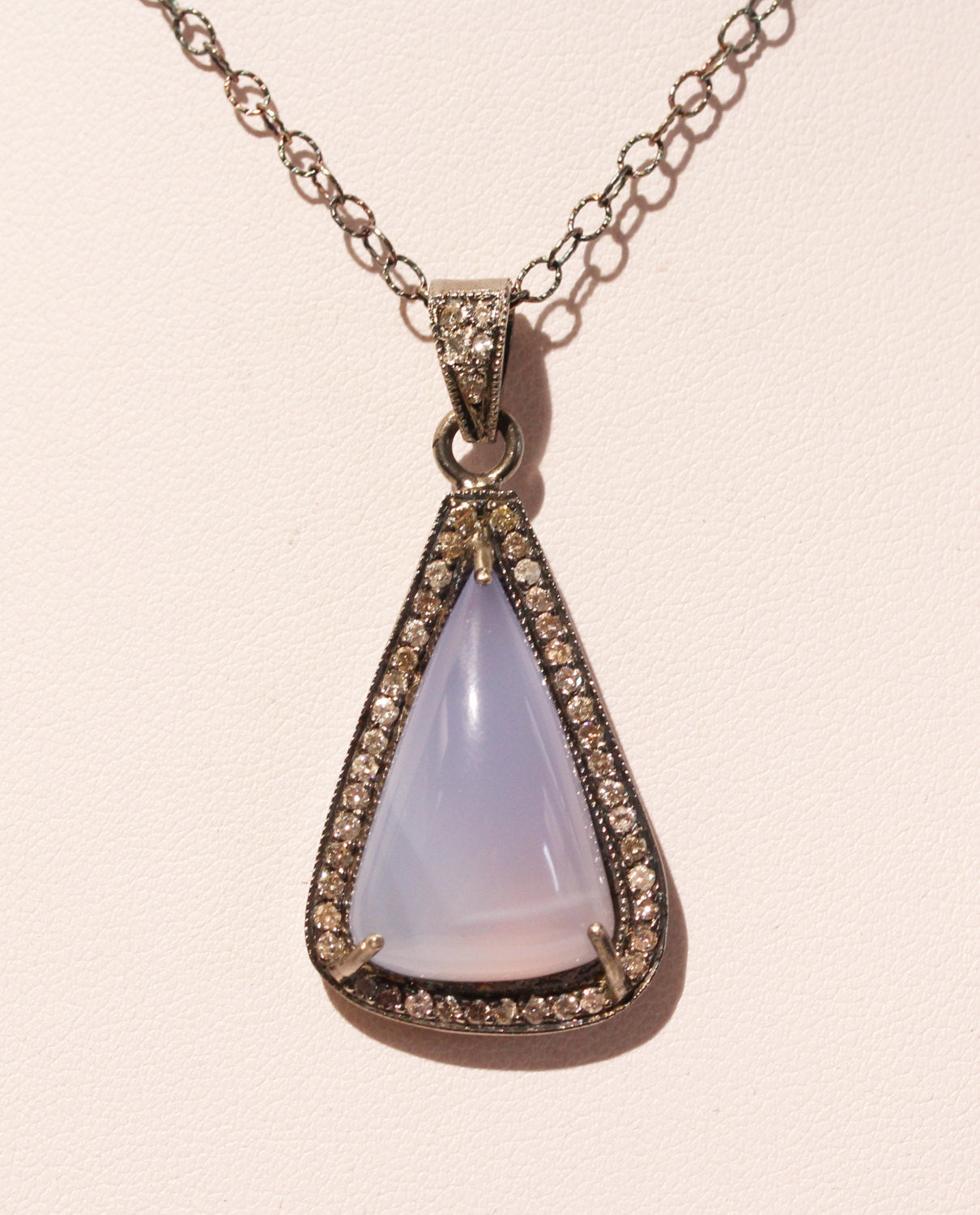 Blue Chalcedony Diamond Pendant