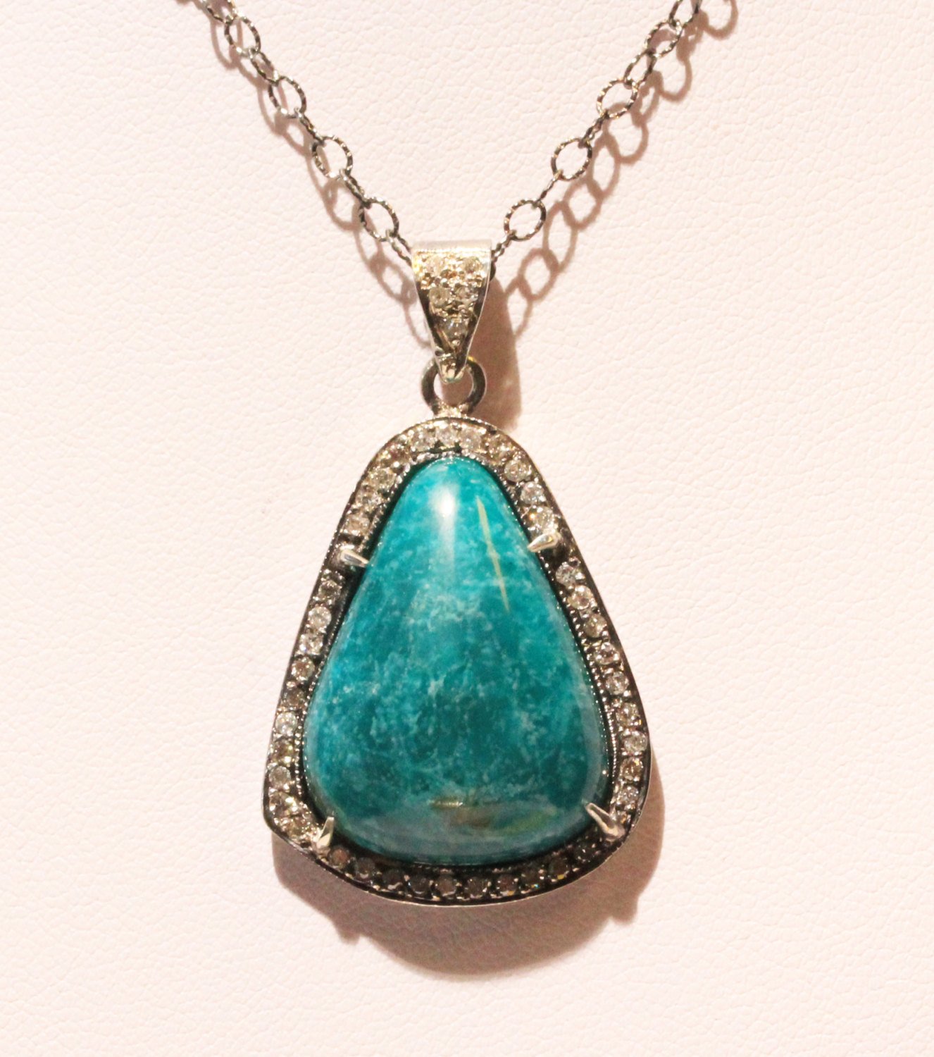 Green Amazonite Gemstone Pendant Diamond Accents #1398