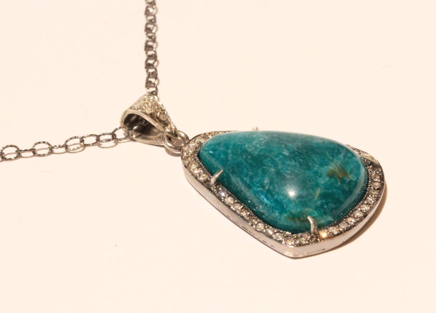 Green Amazonite Gemstone Pendant Diamond Accents #1398