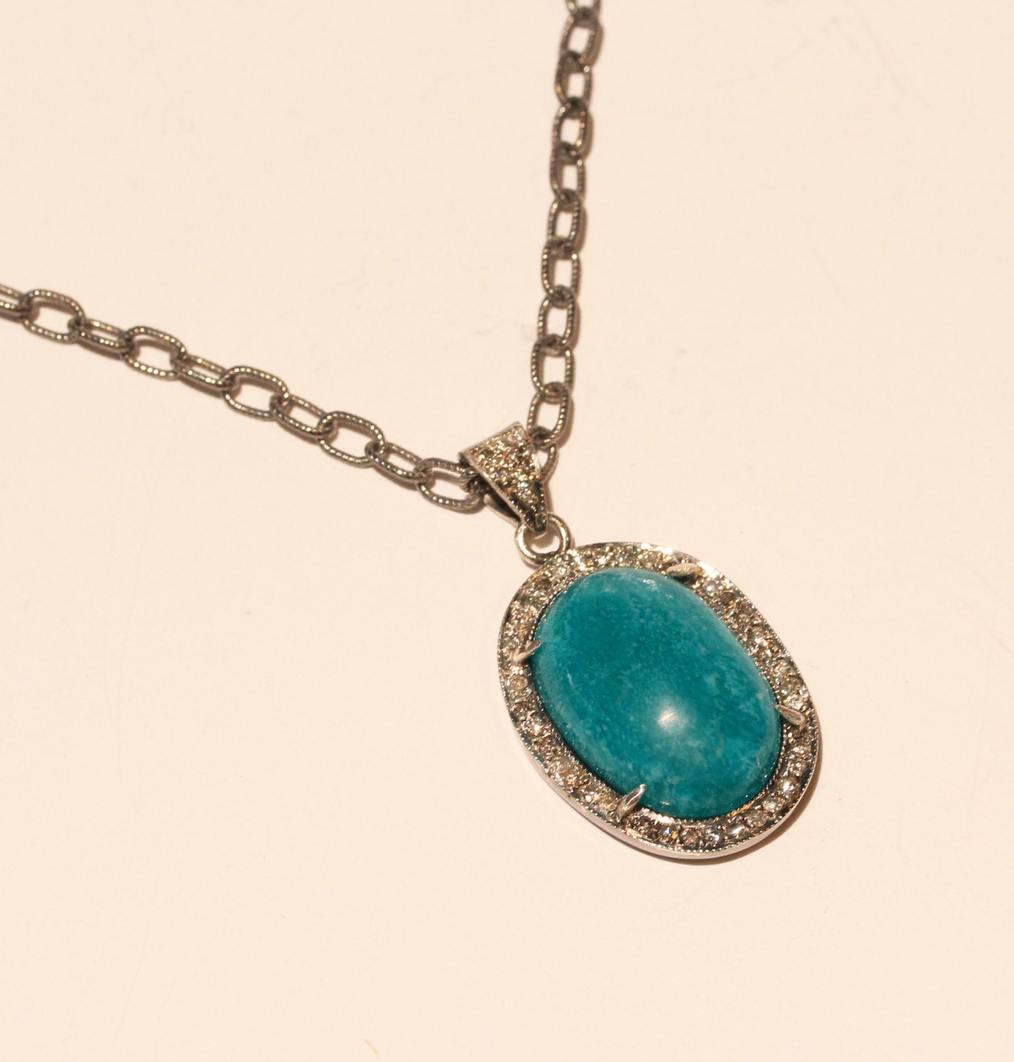 Green Amazonite Gemstone Pendant Diamond Accents #1392