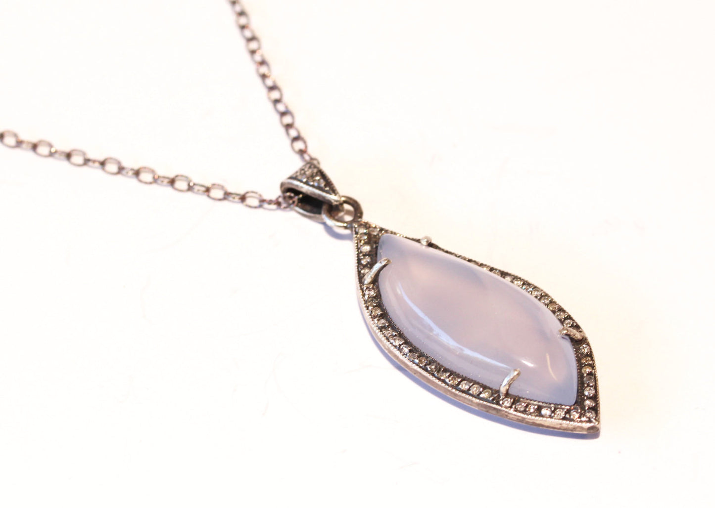 Chalcedony & Diamond Pendant- Rhodium Plated Sterling Silver #1399