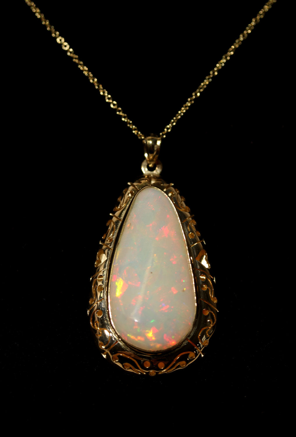 White Opal Pendant - 14k Yellow Gold #1446