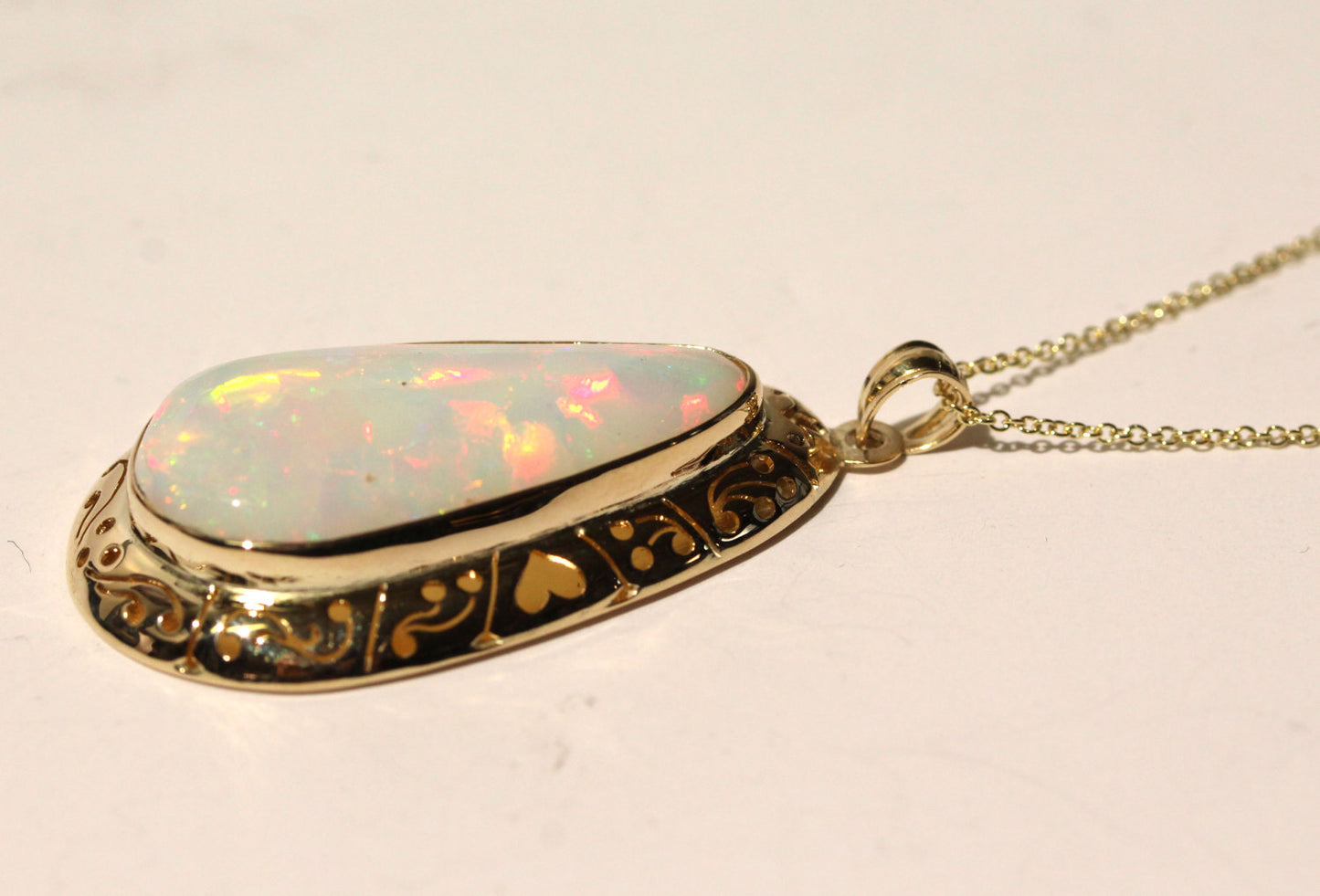 White Opal Pendant - 14k Yellow Gold #1446