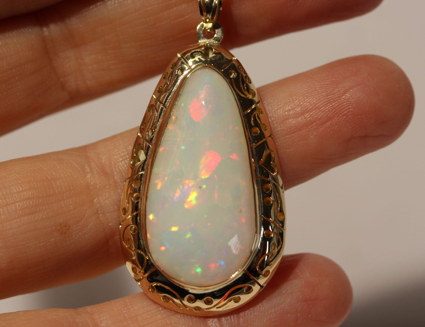White Opal Pendant - 14k Yellow Gold #1446