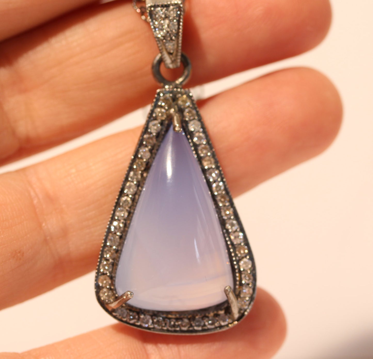 Chalcedony & Diamond - Rhodium Plated Sterling Silver #1424