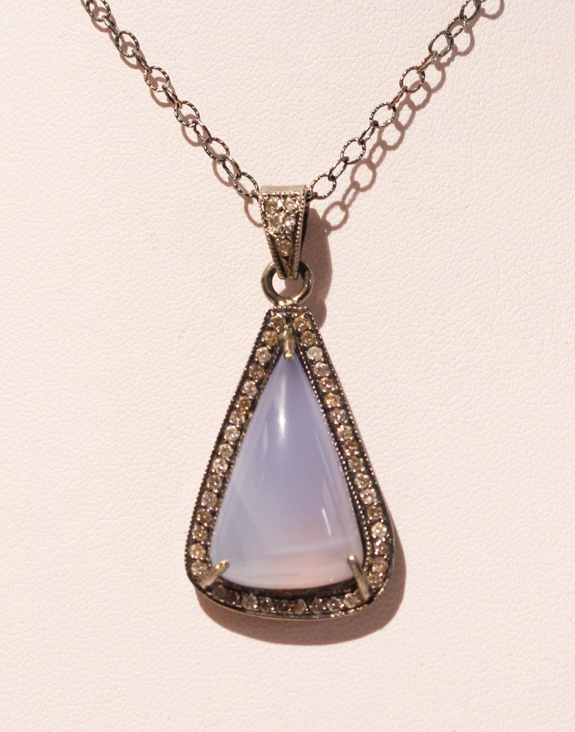 Chalcedony & Diamond - Rhodium Plated Sterling Silver #1424