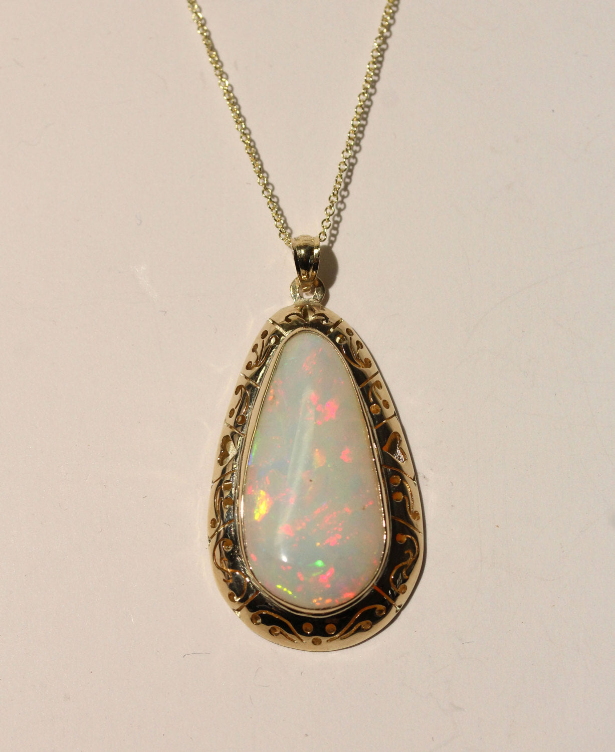 White Opal Pendant - 14k Yellow Gold #1446