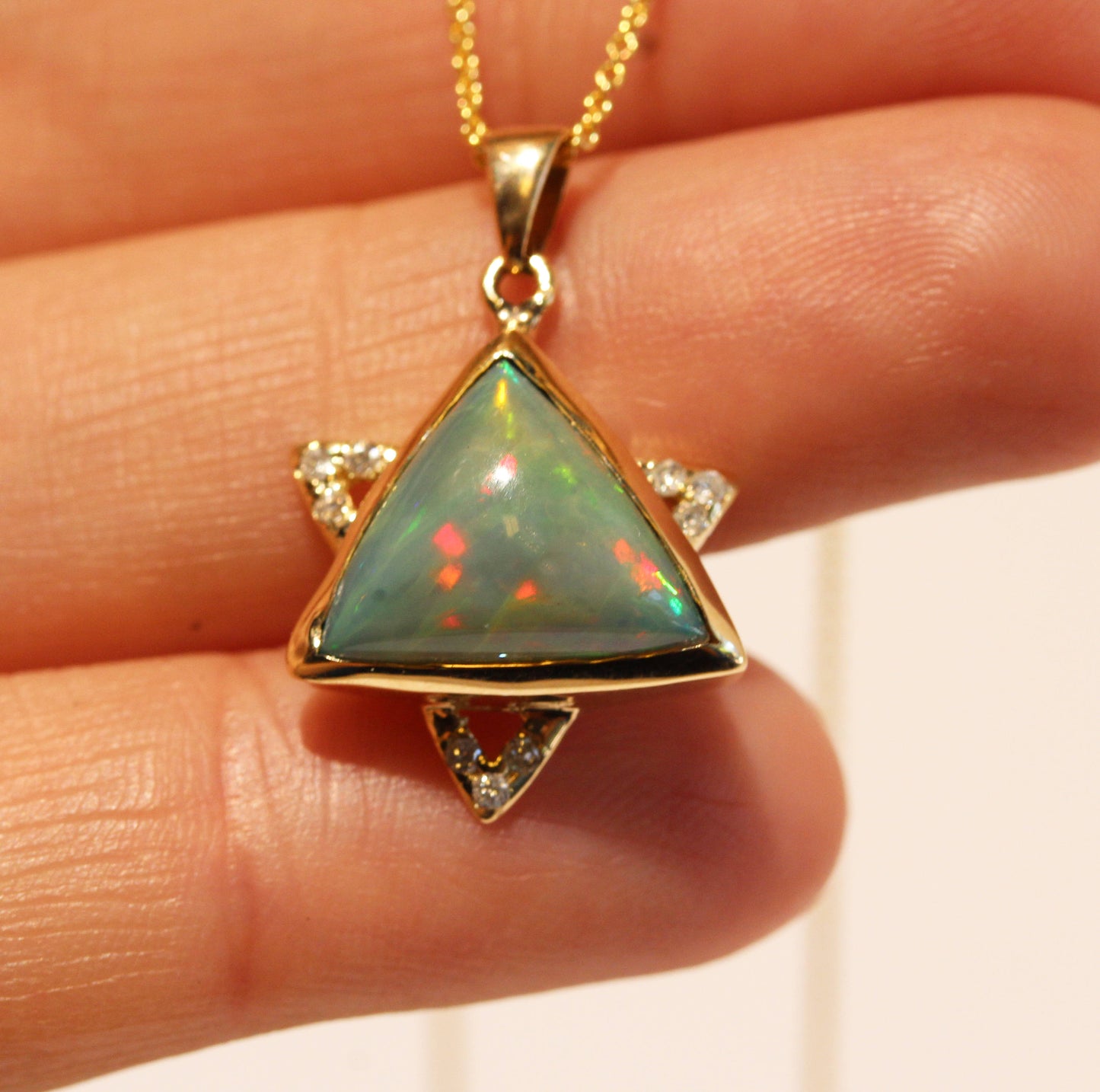 Opal Star of David Pendant - 14k Yellow Gold - Diamonds #1480